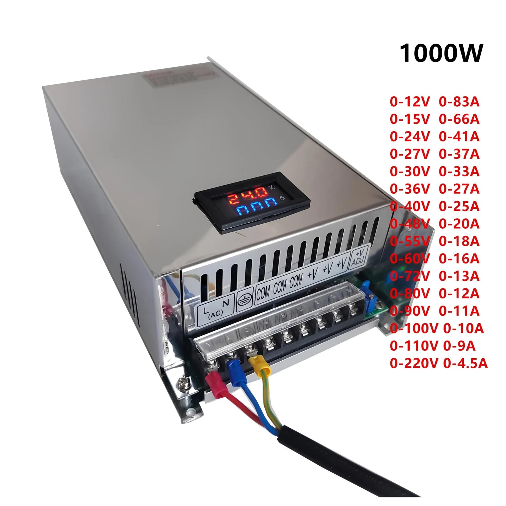 Regulowany zasilacz impulsowy o mocy 1000 W od 0–12 V do 0–220 V