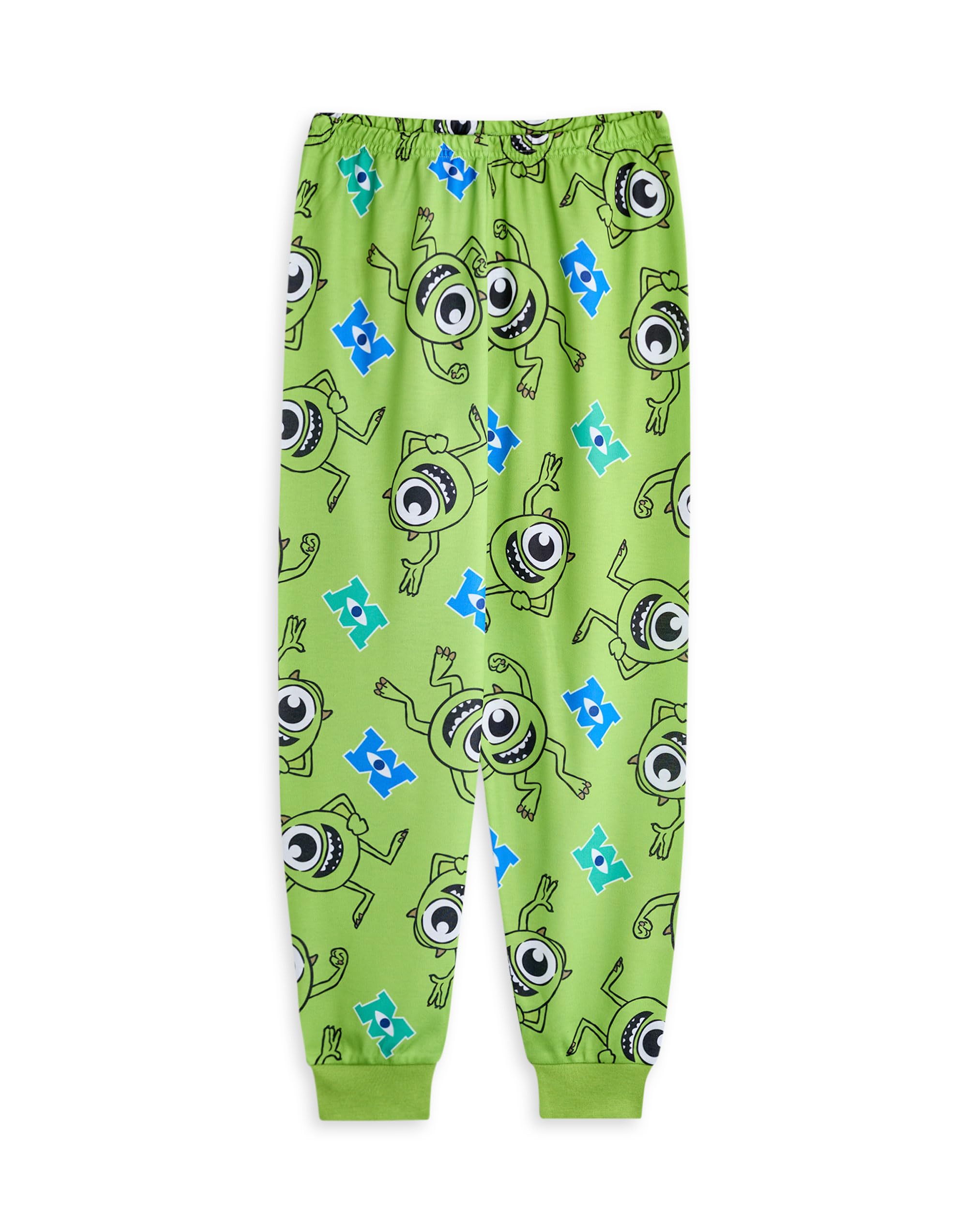 Disney Monsters Inc Piżama dla chłopców, zestaw 2 sztuk, dla dzieci Sully & Mike Graphic top z długim rękawem i długimi nogawkami spodnie piżamowe w kolorze niebieskim i zielonym, dziecięca postać z