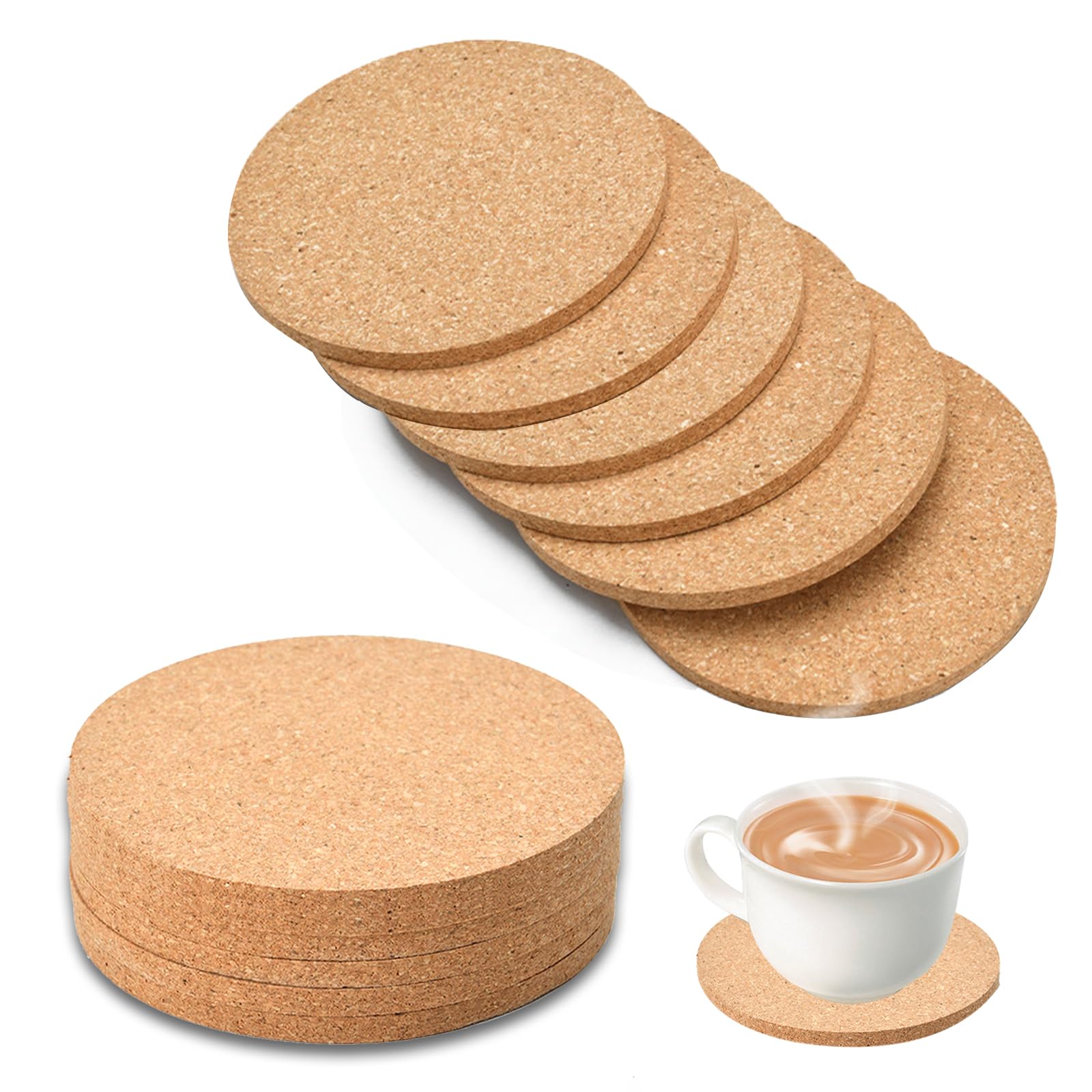 12Pcs Cork Coasters (3.93 * 3.93 * 0.2In), Cork Mats, Drink Coasters, Drinks Coasters, Cup Corks Pads, CorkCoasters For Coffee Table With Round Edge, Round-Coaster, Warm Gift For Home & Office.