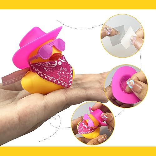 Miniatura 3 de 12 juegos de patos vaqueros con mini sombrero, bufanda y gafas de sol, mini pato de baño, juguetes para cumpleaños, natación, fiesta, regalo,