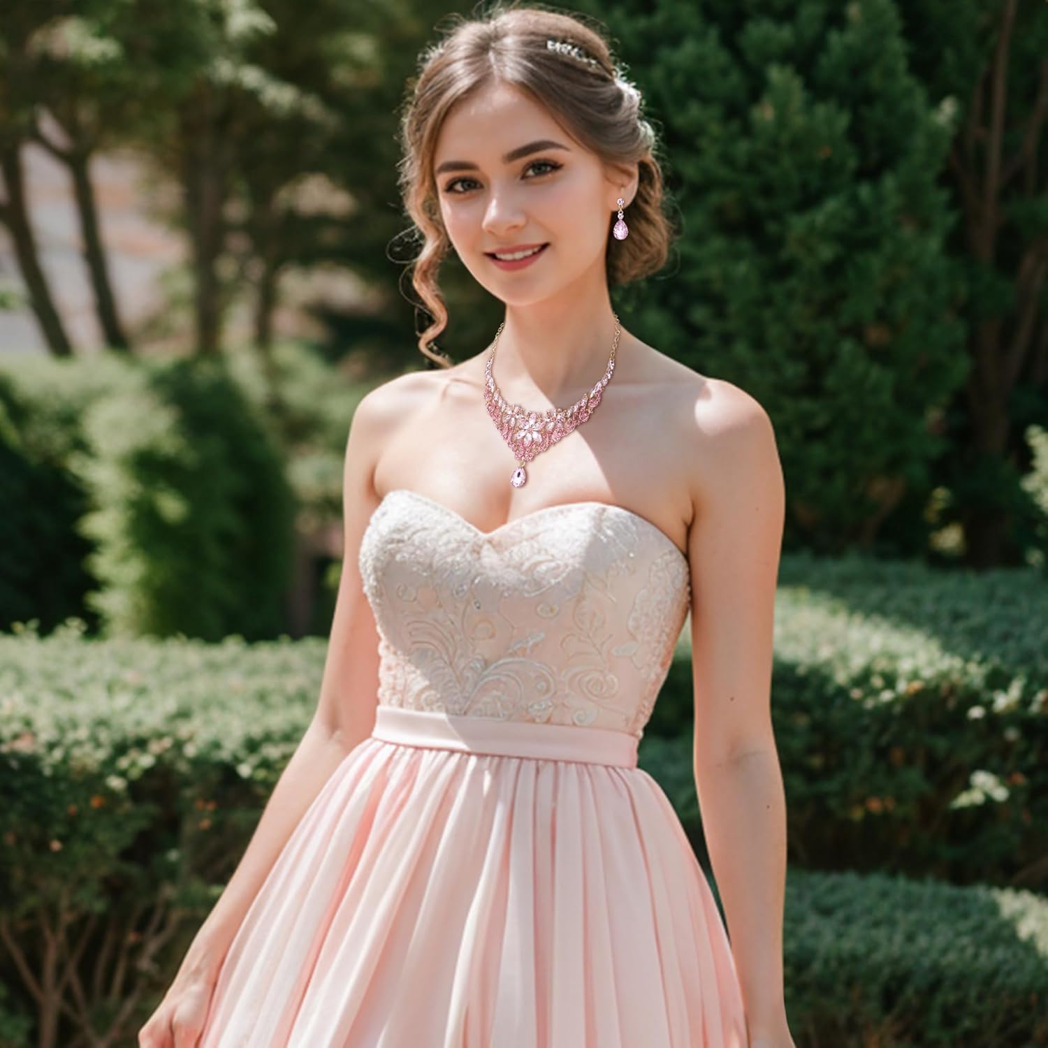 BriLove Wedding Jewelry Set for Women Bride, Gorgeous Stunning Crystal Marquise Teardrop Cluster Statement Necklace Dangle Drop Earrings Prom Accessories - Image 3