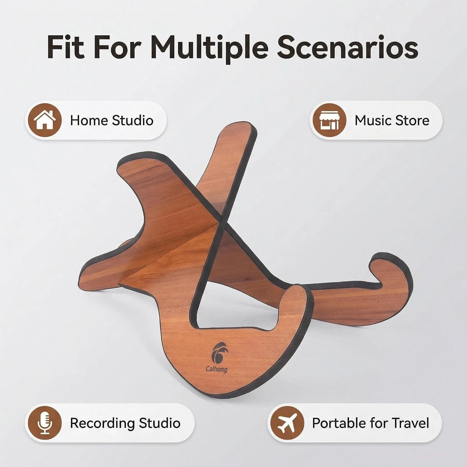 Guitar Stand Floor Wooden - Universal Folding X-frame Detachable Non-Slip Portable Wood Guitar Stand with Rubber Covering Edges for Acoustic Electric Bass Guitars - Brown
