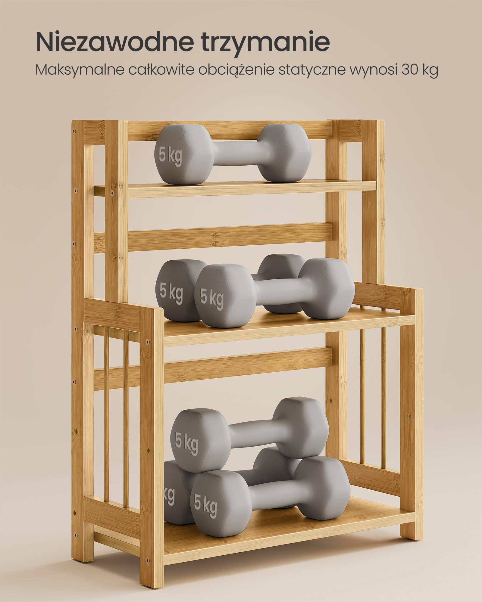 SONGMICS 3-poziomowy stojak na przyprawy, półka kuchenna, regał do przechowywania, blat, rama bambusowa, do kuchni, jadalni, biura, naturalny beż OFS047Y101