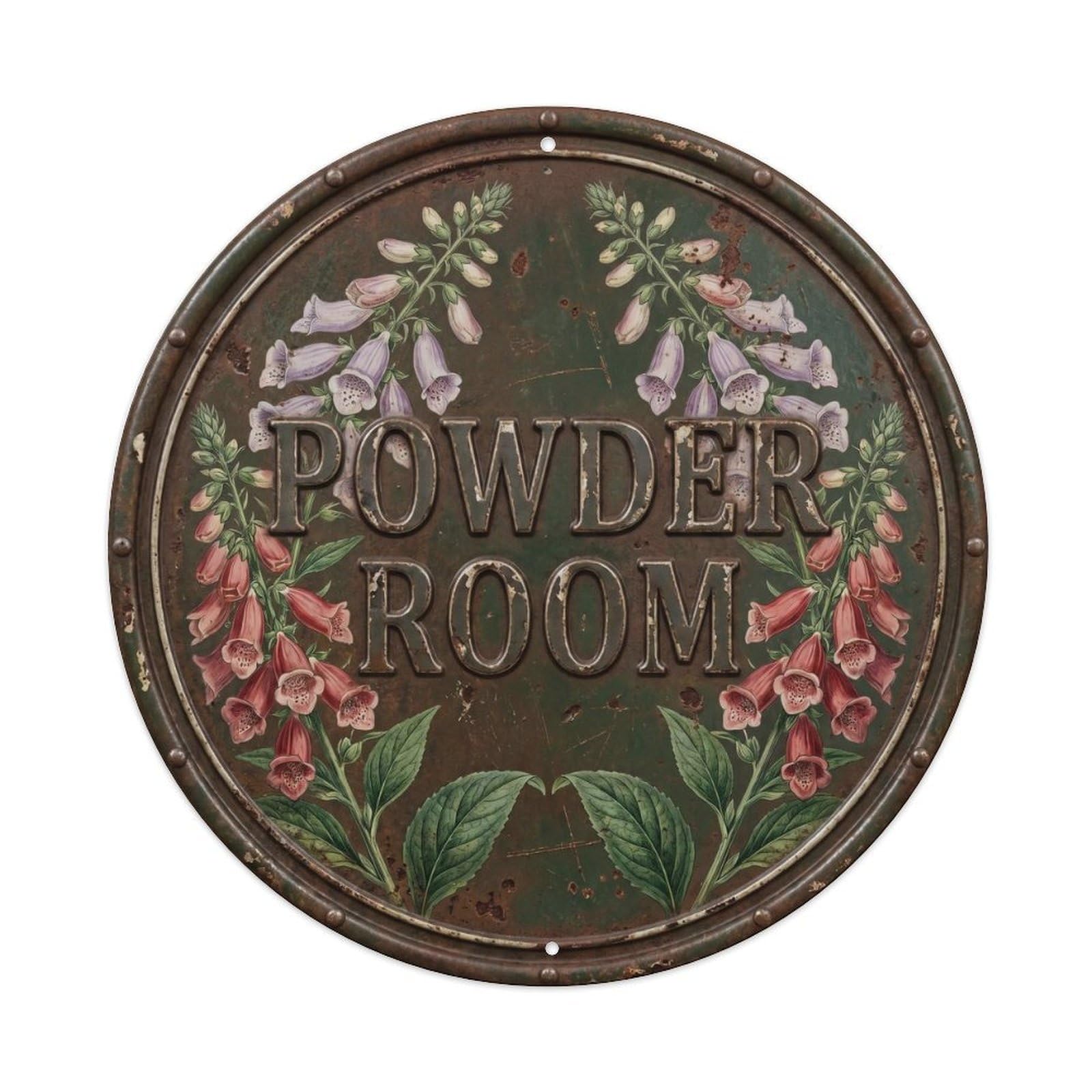 Powder Room Botanical Floral Vintage Label Foxglove Metal Tin Sign
