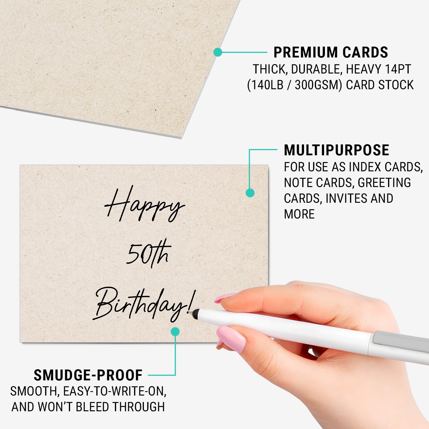 321Done Jumbo Tan Index Cards - 5x7 Inches, Set Of 50, Double-Sided Blank Kraft Look, Thick 14pt Cardstock, Made In USA