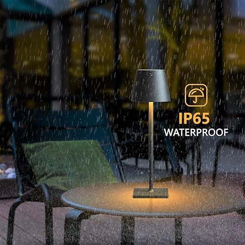 Miniatura 5 de Lámpara de mesa inalámbrica, lámpara de mesa recargable, lámpara táctil con batería de 6000 mAh, 3 colores de atenuación continua, lámparas