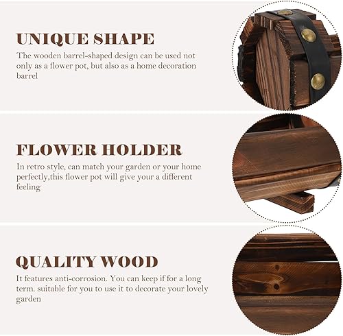 Miniatura 6 de Yardwe Maceta rústica de madera con barril para whisky, maceta de flores para suculentas, contenedor para patio, jardín, patio trasero