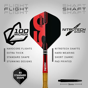 RED DRAGON DARTS - 50 Year Classics Collection - Virgin 5-95% Tungsten - Professional Steel Tip Darts Set - Includes Dart Flights & Dart Stems (Shafts) - Available in 24g & 26g