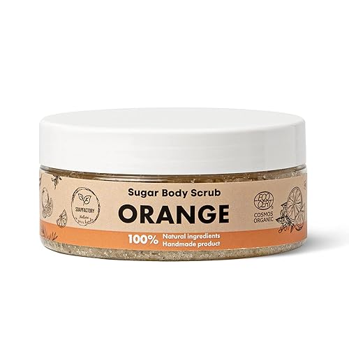 Soap Factory - Exfoliante corporal de naranja dulce, exfoliante orgánico de azúcar facial, exfoliante natural para mujeres y hombres, certificado