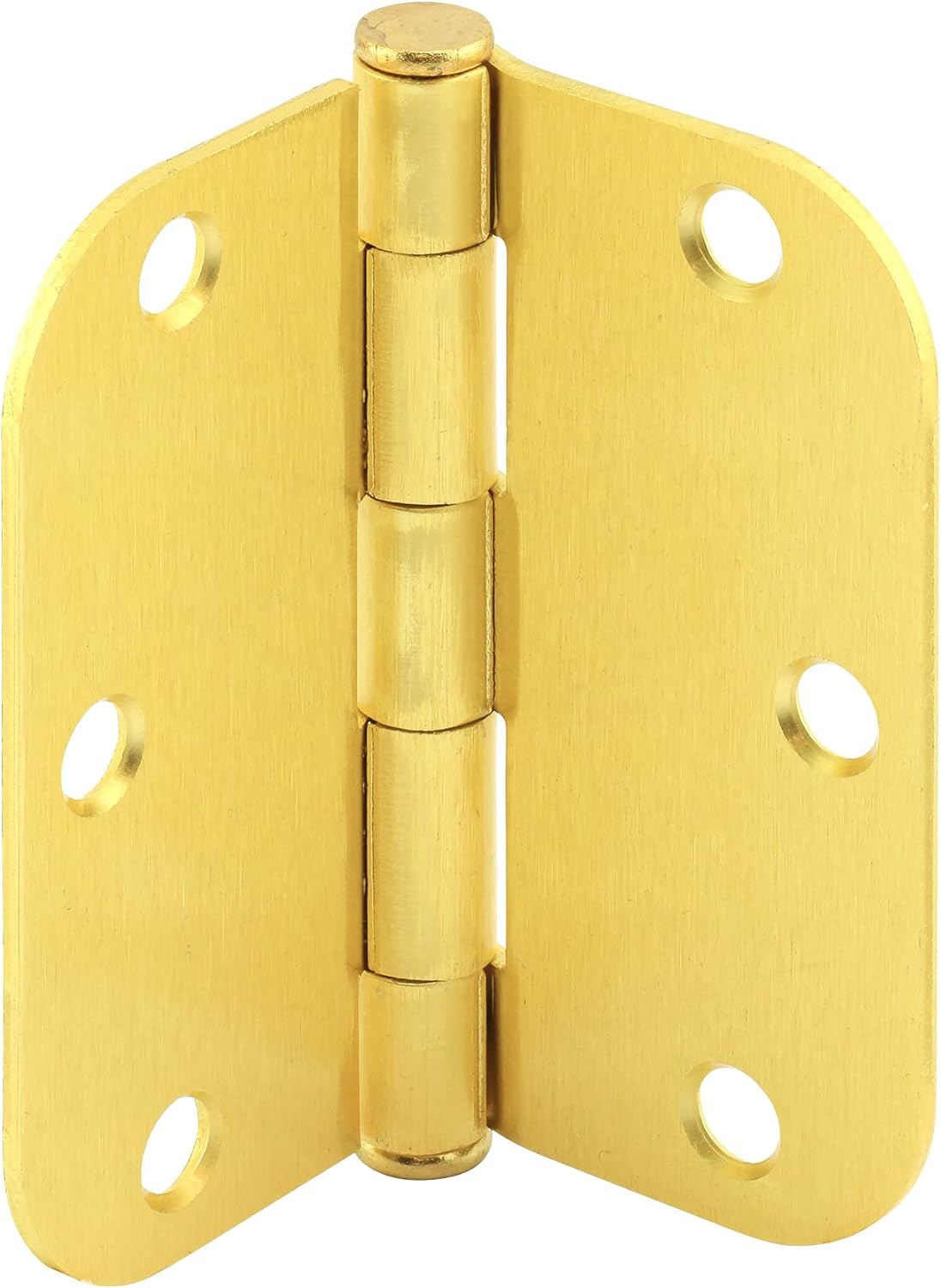 Prime-Line U 11508612 Door Hinge Residential Smooth Pivot, 3-1/2 In. x 3-1/2 In. with 5/8 In. Radius Corners, 3 Holes per Leaf with Screws, Satin Brass Finish, .087 In. Gauge (12 Pack)