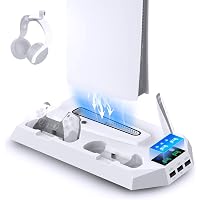 PS5 Pro / PS5 / PS5 Slim Compatible Vertical Stand, Cooling Fan / Multi-Functional Storage, Rapid Charging, PS5 Cooling Fan, 