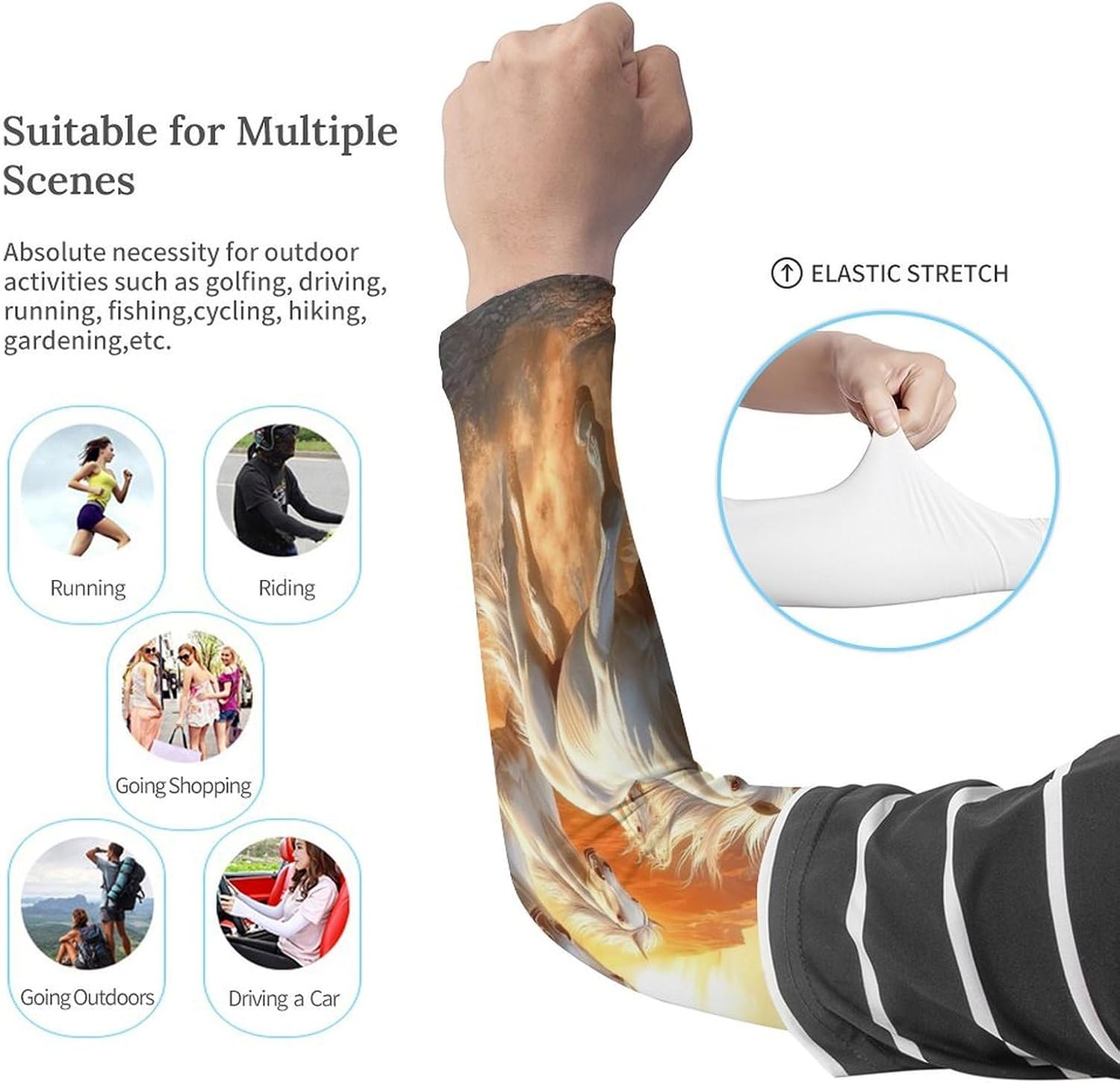 Seven Lucky Running Wild Horses Arm Sleeves Sun Protection Sleeves Sports Cooling Arm Compression Sleeve for Men Women