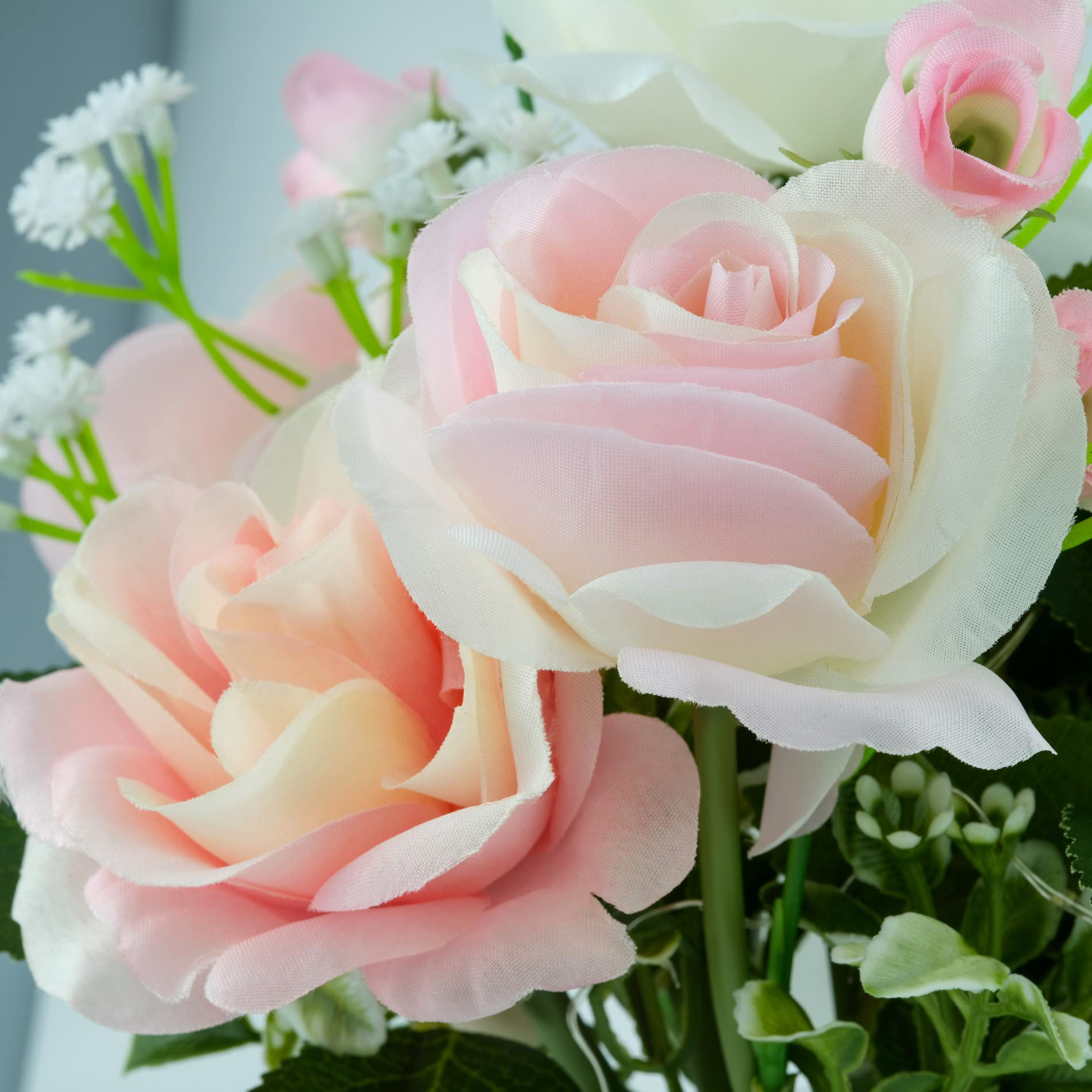 HOSY Artificial Roses in Glass Vase with Faux Water and Fairy Lights, Silk Flower Arrangements for Wedding Table Centerpiece Decoration (Rose) - Image 3