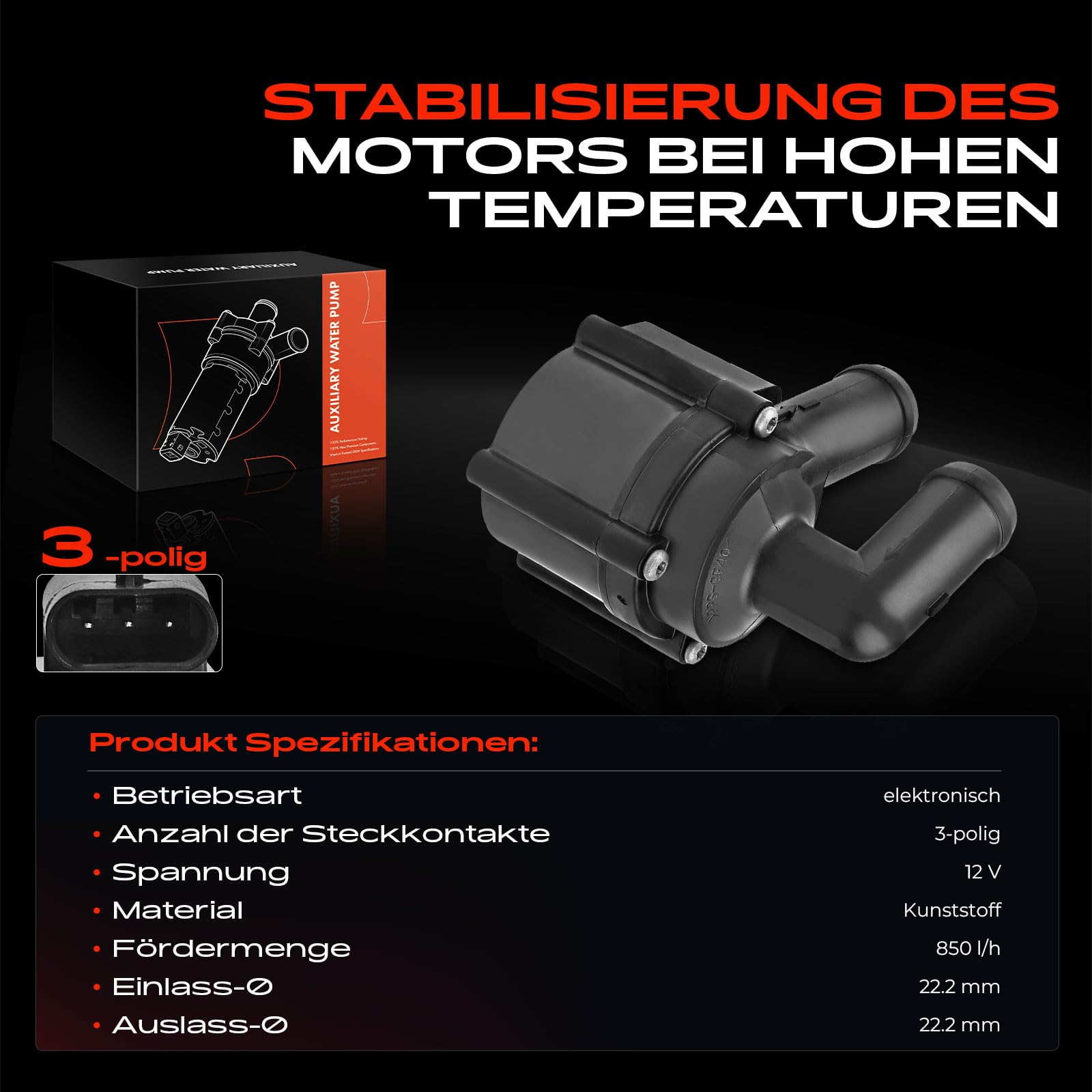 Frankberg Zusatzwasserpumpe Standheizung Kompatibel mit A1 8X 1.6L 2010-2015 A3 8P 1.6L 2.0L 2003-2013 Leon 1P1 1.6L 2.0L 2005-2012 Golf VI 5K1 517 AJ5 1.6L 2.0L 2008-2016