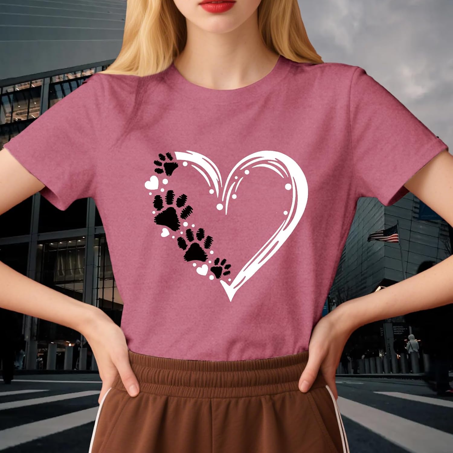 Dog Mom Shirts for Women Dog Lover Tshirts Cute Paw Love Heart Print Tee Tops - Image 5