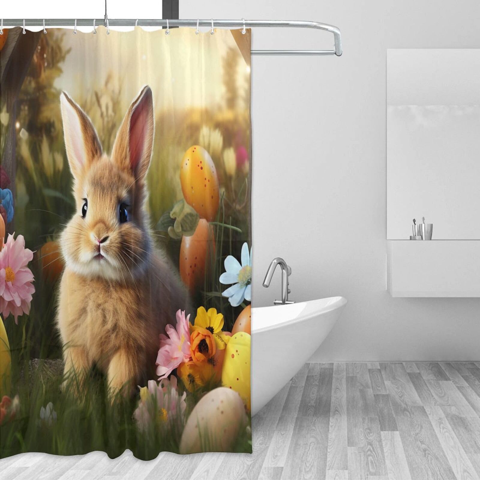 Tenda da doccia con coniglio pasqua, decorazione floreale