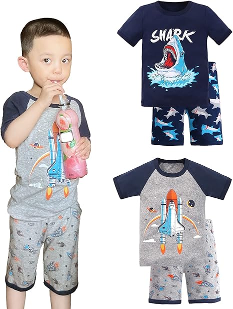 Amazon Hapipana パジャマ 2組セット 半袖 綿100 部屋着 寝間着 上下セット 3 11歳 男の子 子供服 トップス パンツ キッズパジャマ カジュアル 快適 肌触りがいい パジャマ 通販