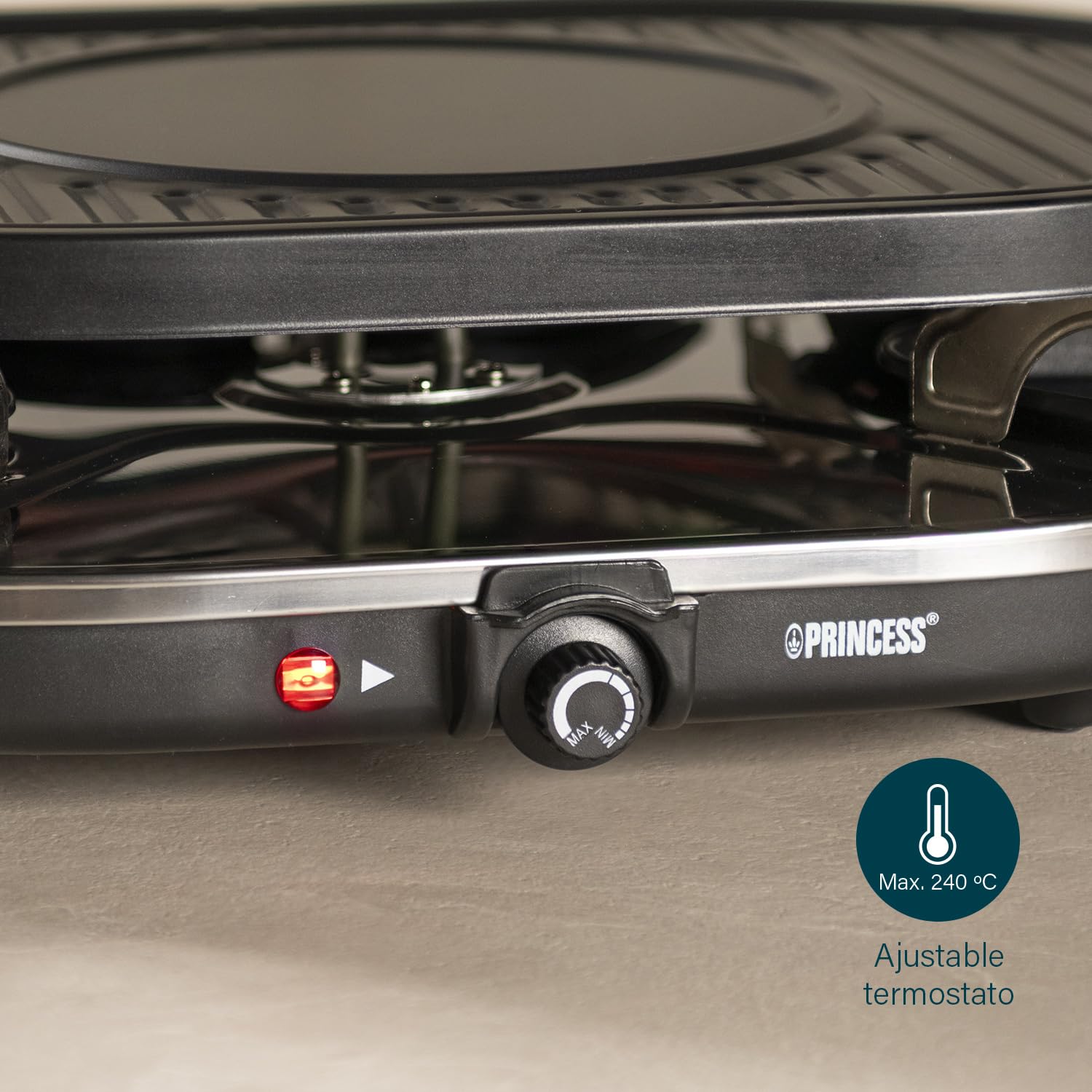 Princess 162700 Oval Grill Party – Raclette y parrilla, con parte diseñada especialmente para creps, 8 personas