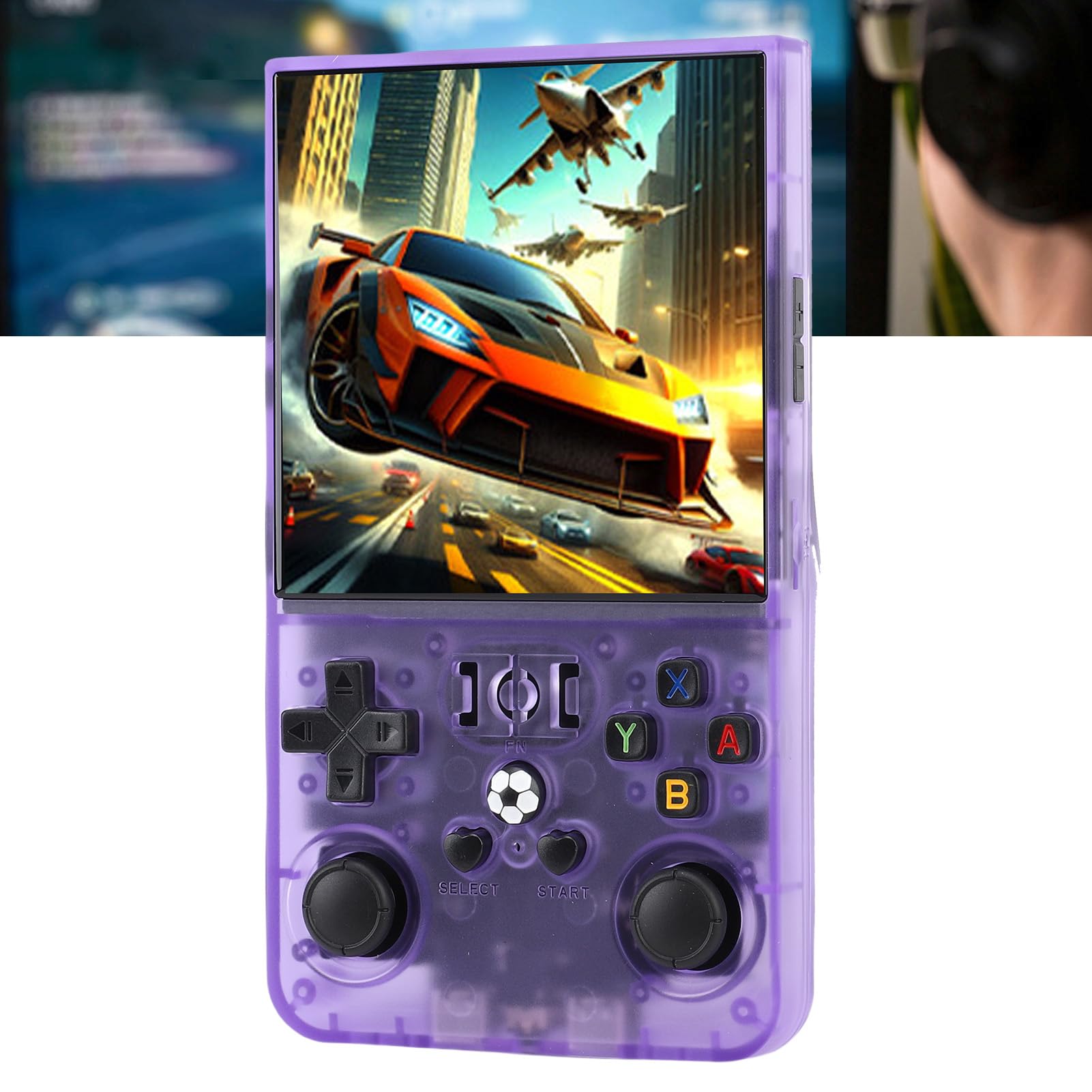 Console da Gioco Portatile retrò, Schermo da 4 Pollici con Scheda TF da 64 GB, Batteria da 4000 MAh, Oltre 60 Emulatori, Doppi Joystick 3D e 6 Ore di Riproduzione (viola trasparente)