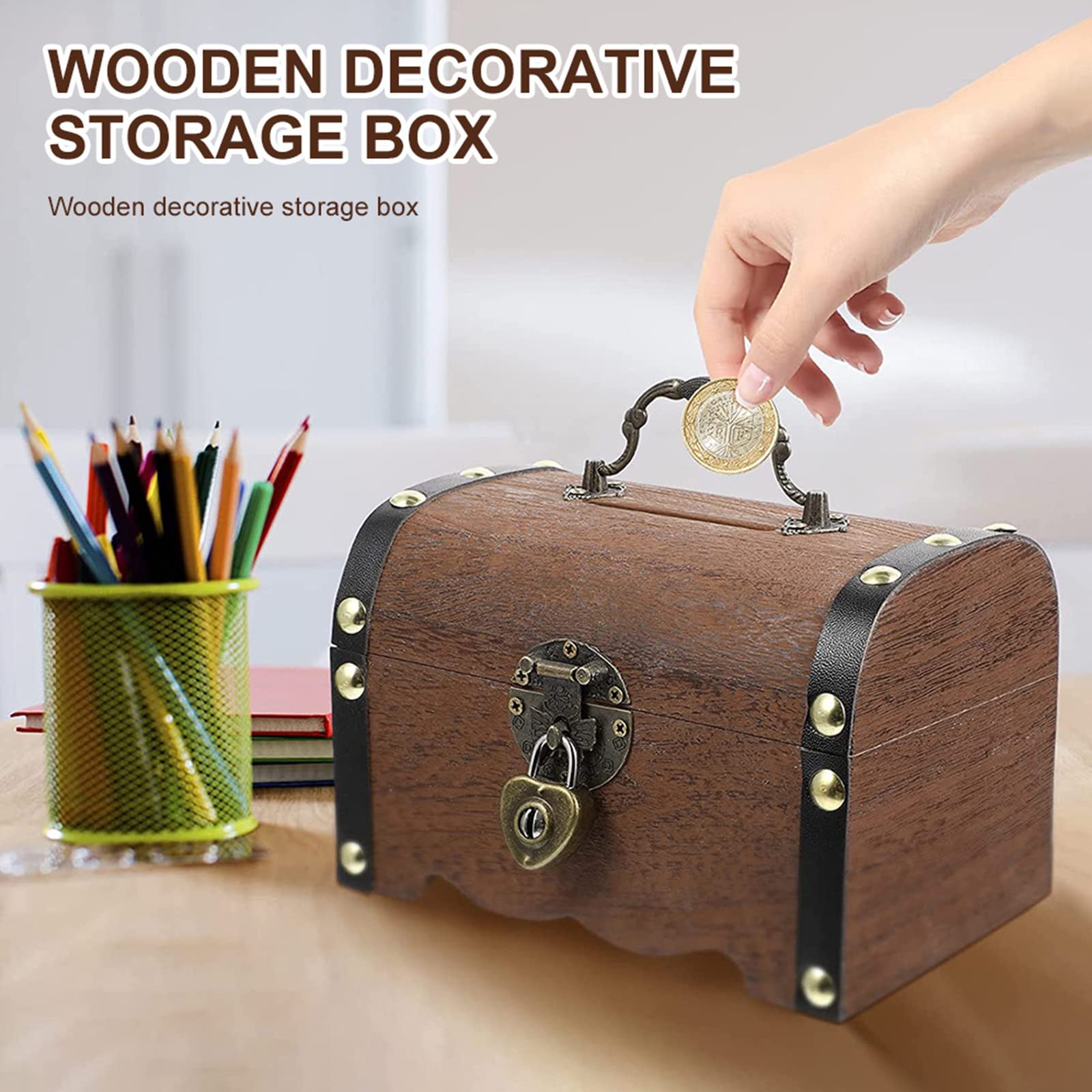 Mini Coffre Au Trésor Rétro En Bois – Tirelire Pirate Vintage Avec Serrure, Idéal Décoration Et Économies Enfants Adultes