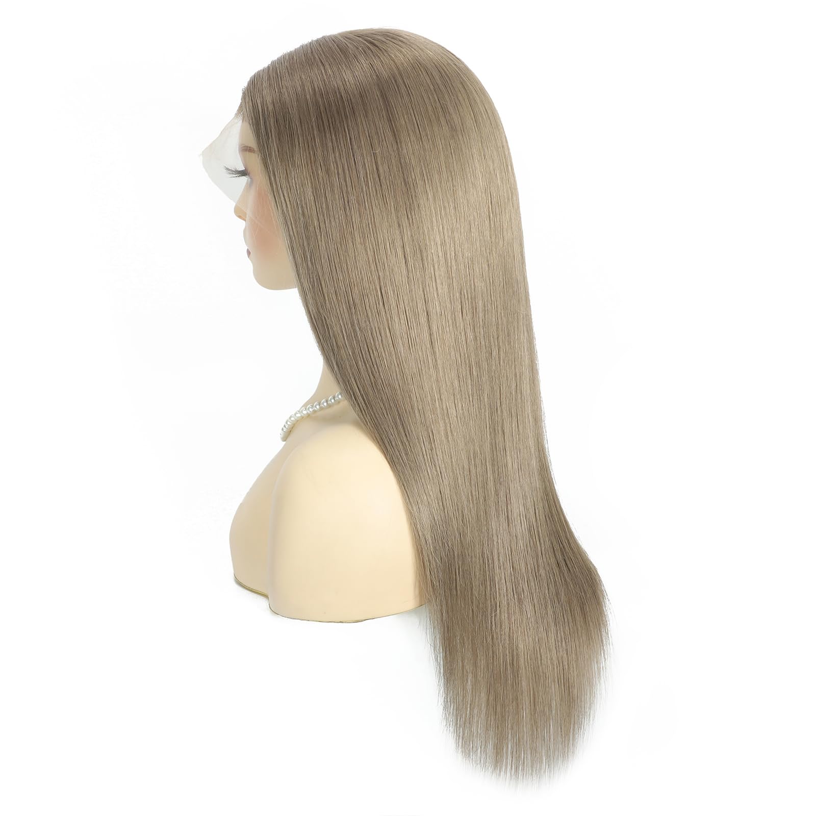 Echthaar Volle Spitze Perücke Aschblond 18#, Full Lace Wig Lang Haar 100% Remy, Pre-plucked Transparent Lace 14inch/35cm