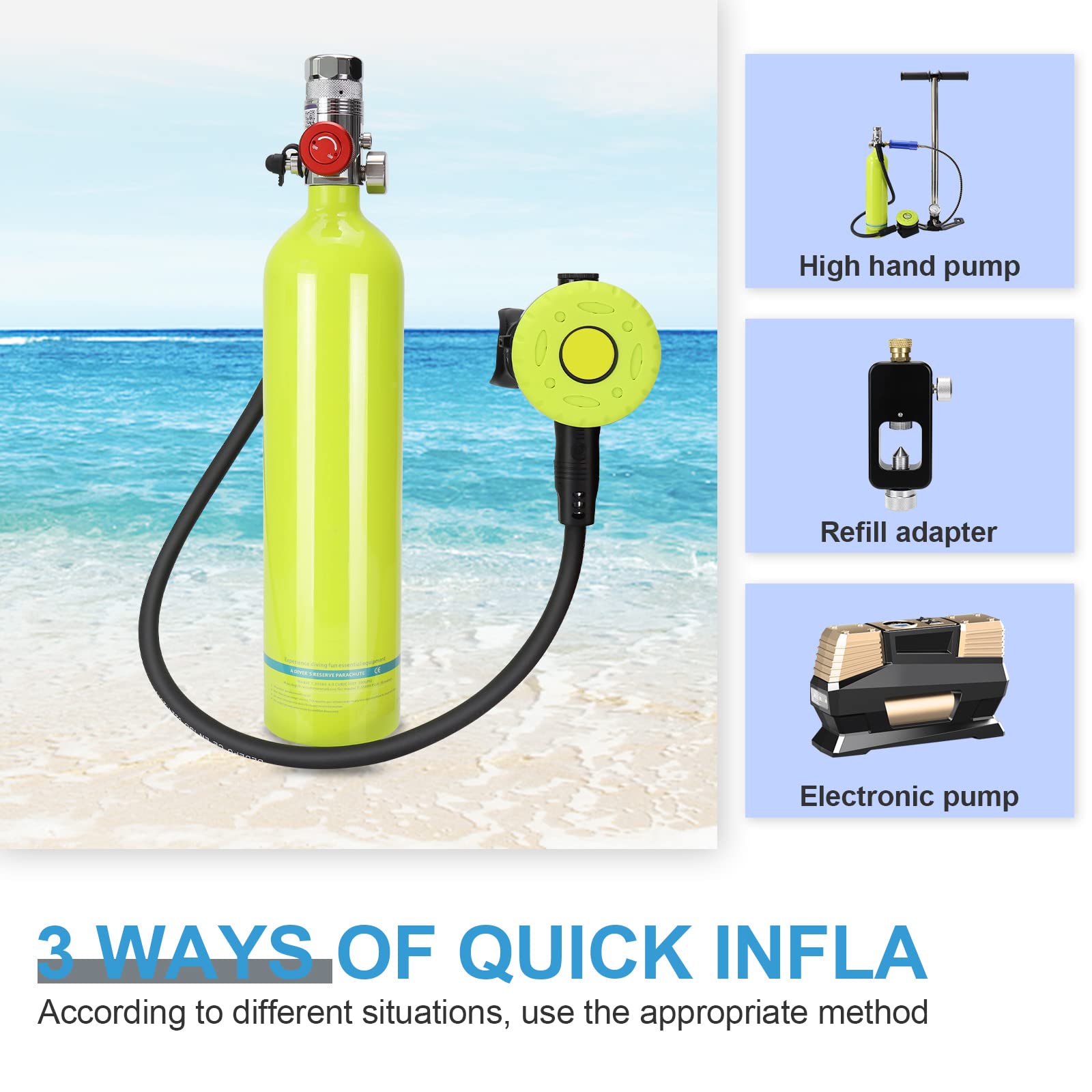 D'oxygène Plongée Bouteille de Plongée, 1L Mini Bouteille de plongée sous-Marine avec Pompe à air à Haute Pression, 15 à 20 Minutes pour la plongée sous-Marine Formation respiratoire, avec Pochette