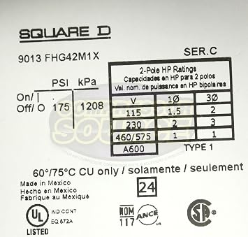 Square D 9013FHG42J59M1X Air-Compressor Switch