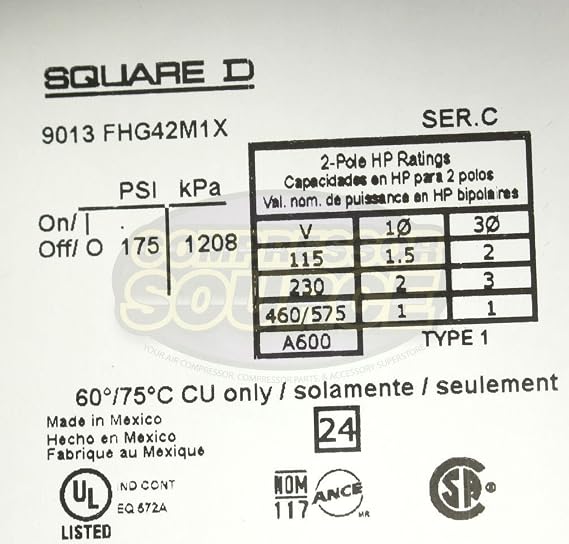 Square D 9013FHG42J59M1X Air-Compressor Switch