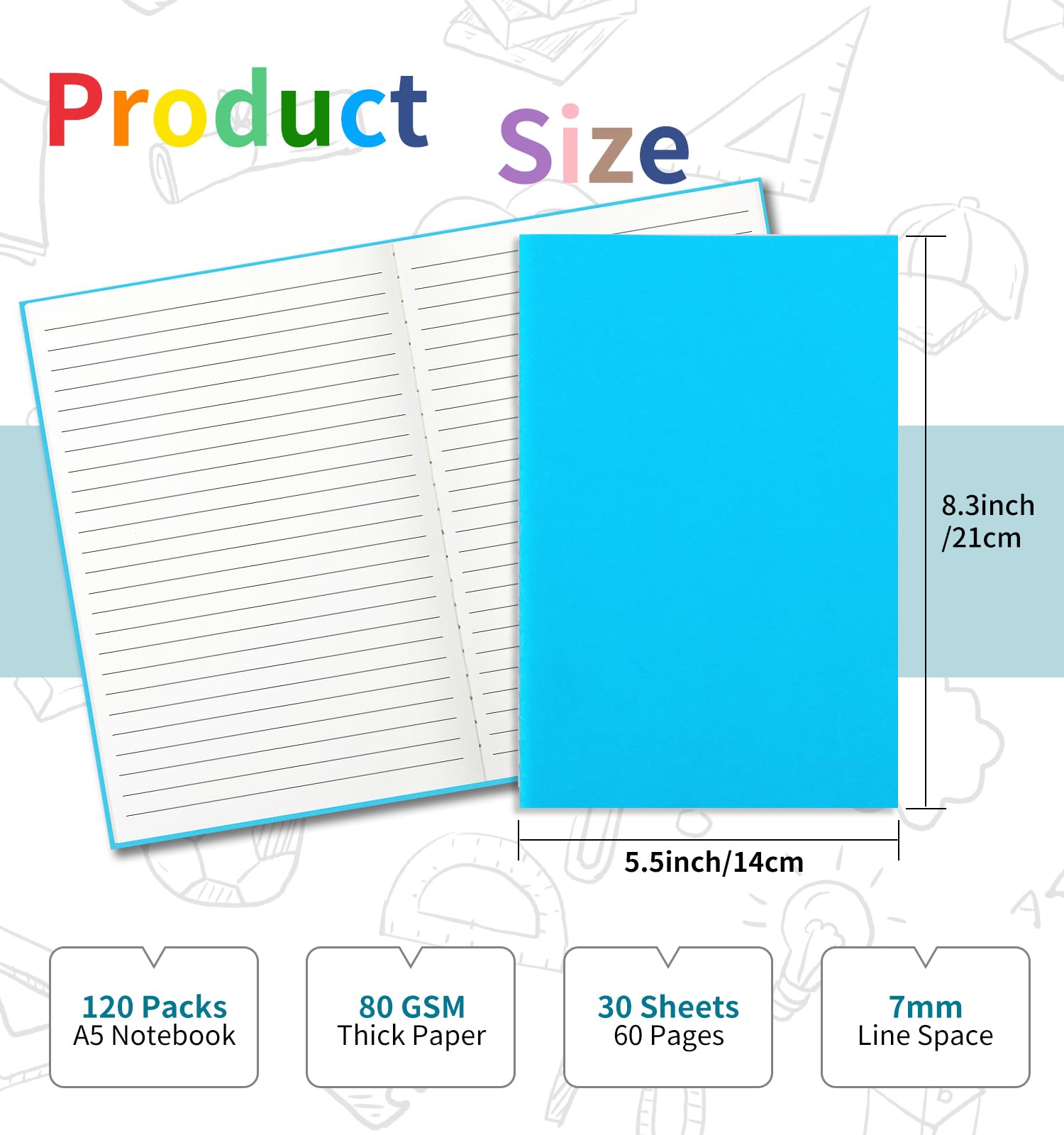 Bunte linierte Notizbücher zum Schreiben, Tagebücher, A5, 21,6 x 14,9 cm, 60 Seiten, 30 Blatt, Skizzenbücher für Büro, Schule, Reisebedarf, liniert, 120 Stück, 120 Farben, 120 Stück