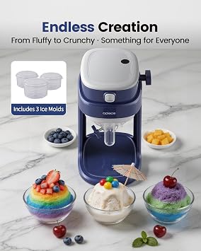 Shaved Ice Machine for Home,One-Press Operation Electric Snow Cone Maker with Blade Adjustment for Slushies, Bingsu, Frozen Desserts, Fast Crushing, Easy Lock, 3 Ice Molds Included (Navy Blue)