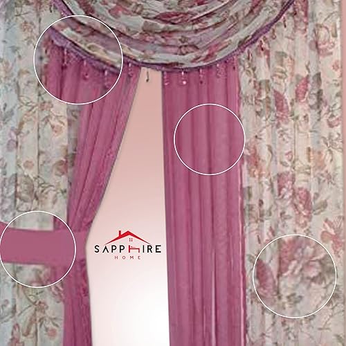 Sapphire Home - Juego completo de cortinas transparentes para ventana con 4 paneles 55 x 84 pulgadas cada uno 2 cenefas con cuentas y 2 alzapaños
