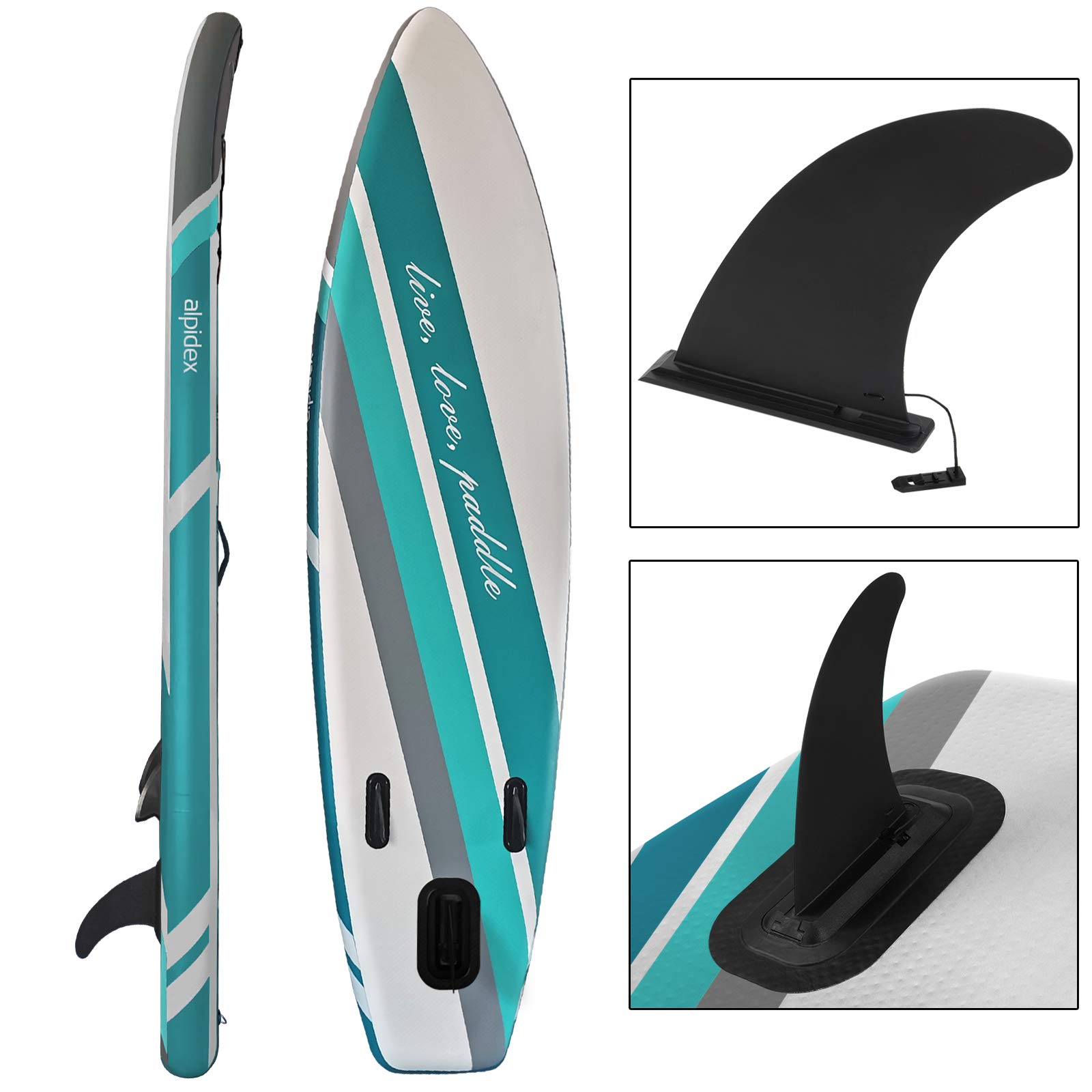 ALPIDEX Stand Up Paddle Set SUP 320 x 76 x 15 cm max. belastbar bis 200 kg Aufblasbar Stabil Leicht Komplett Set Tragetasche Paddel Finnen Luftpumpe Leash Repair Kit