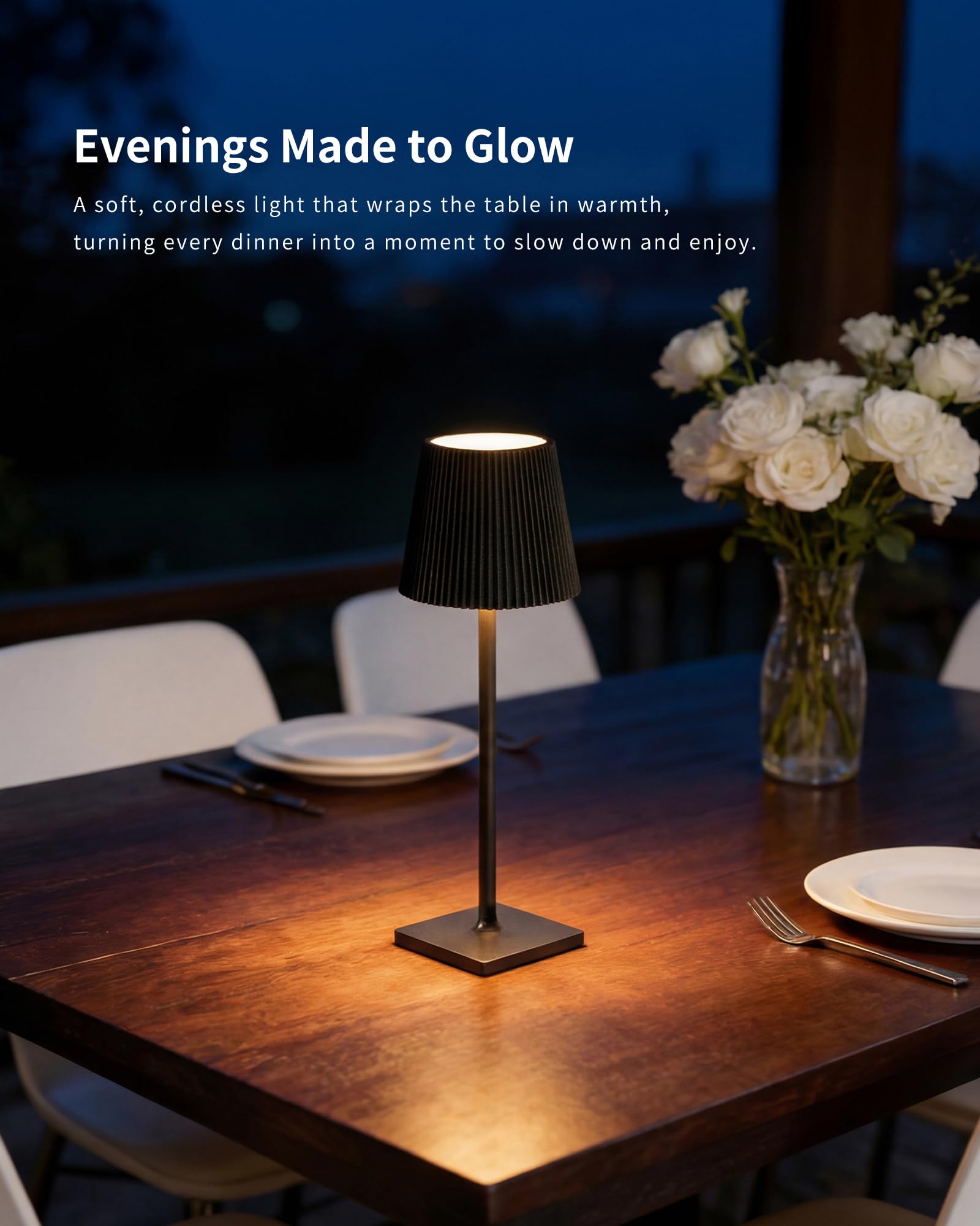 Lámpara de Mesa LED Inalámbrica con Control Táctil – Lámpara Recargable de 5200mAh Regulable, IP54 Resistente al Agua – Ideal para Interiores y Exteriores, Negro