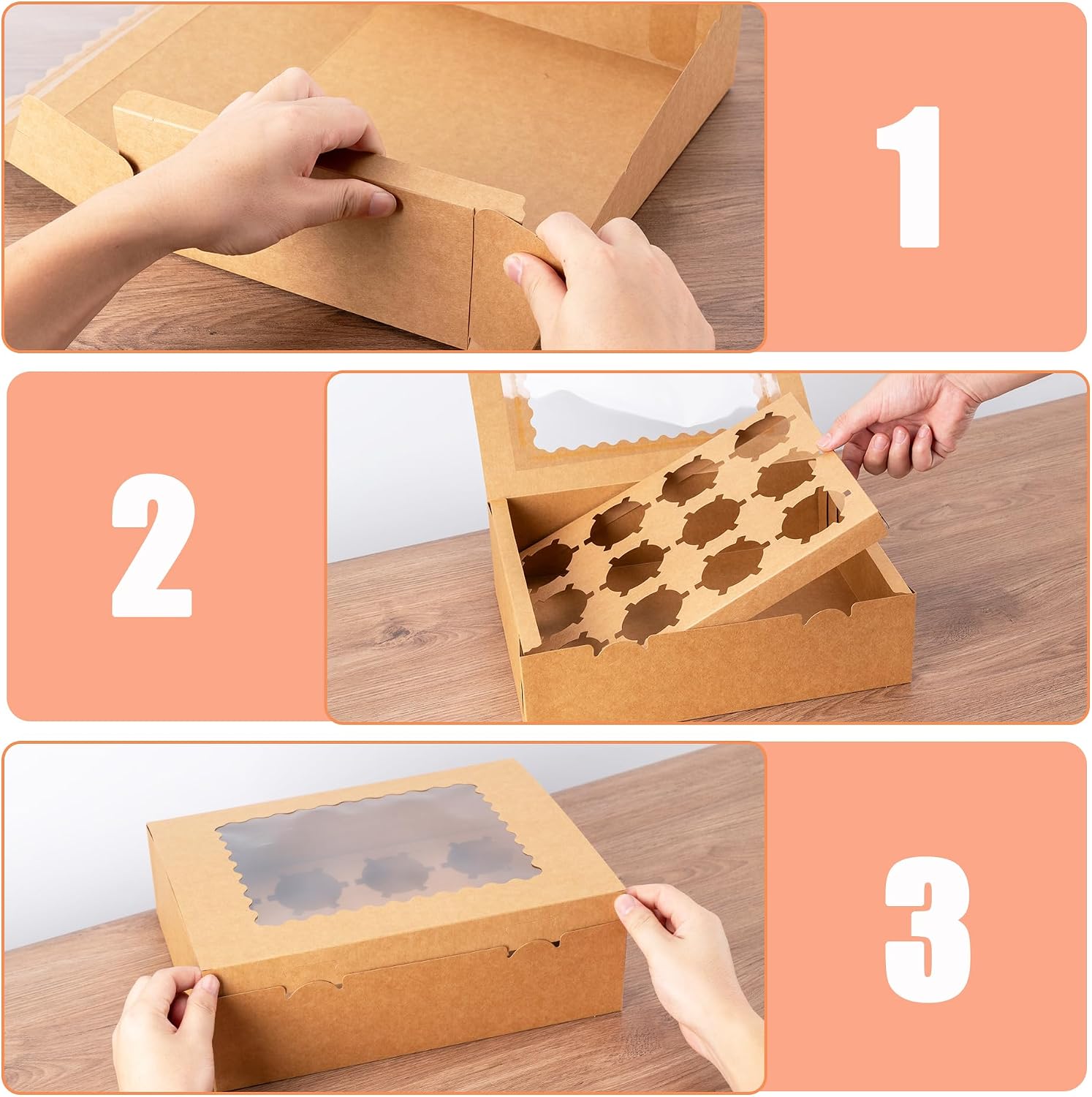12 Count Cupcake Boxes, 4PCS Cupcake Container with Window and Inserts