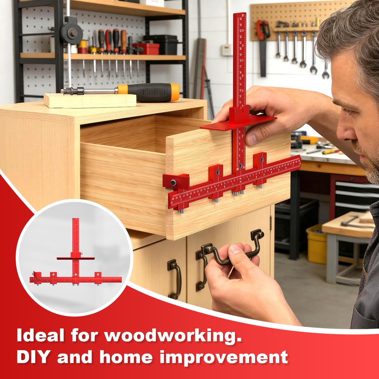 ECY Cabinet Hardware Jig – Adjustable Cabinet Handle Installation Tool, All-Aluminum Drill Guide with Automatic Center Punch for Drawer Pulls & Cabinet Doors