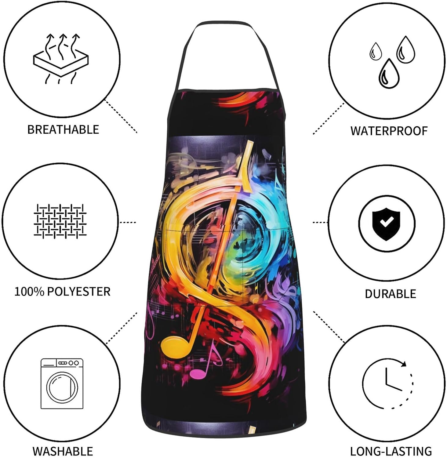 Colorful Music Notesmulti-Purpose Waterproof Apron With Pockets For Kitchen, Art, Pet Grooming image 4
