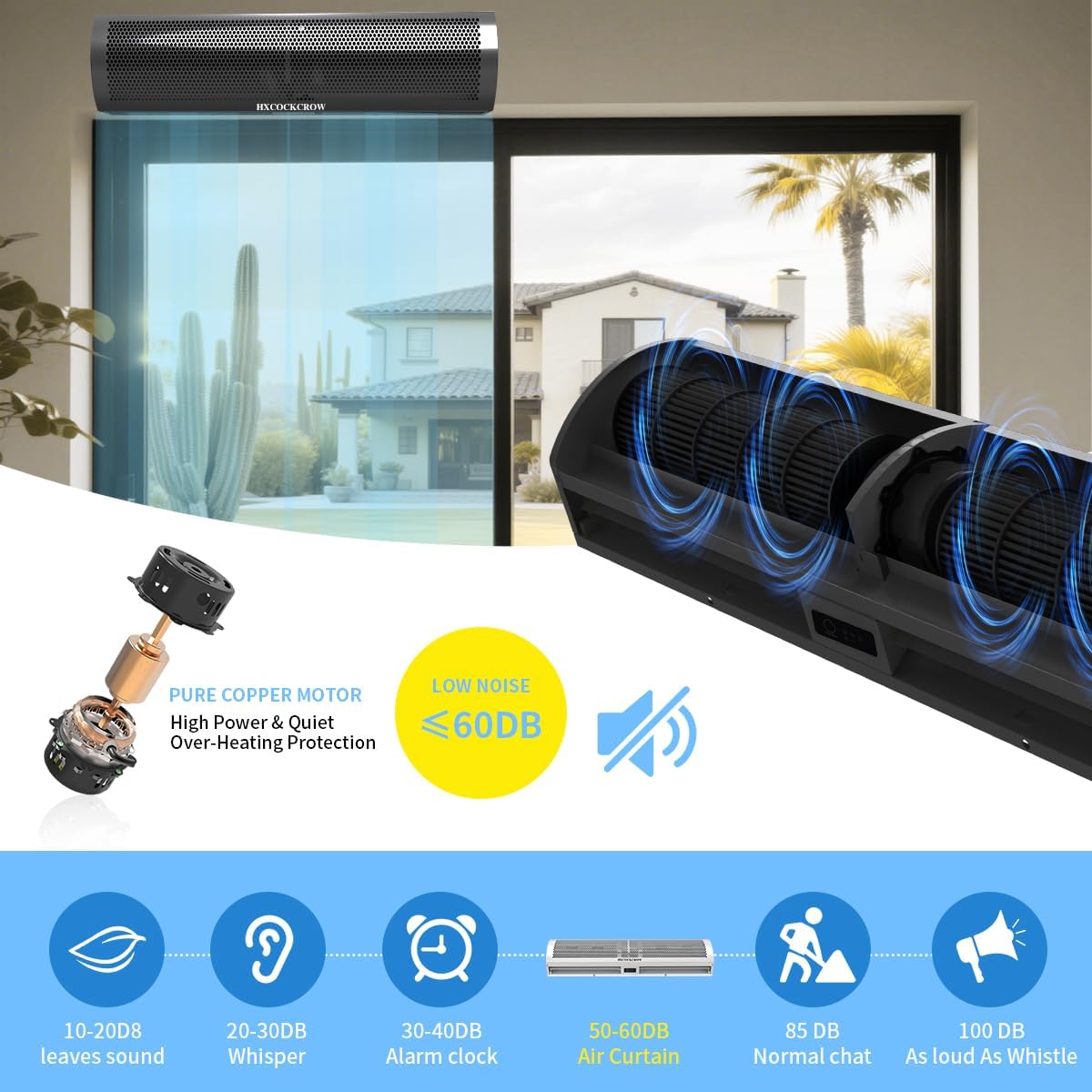 36 Inch Air Curtain for Doors Stainless Steel, Commercial Powerful 1000CFM/2068FPM Air Fly Door Fan with Auto Door Magnetic Switch, Keep Bugs Out for Home, Warehouse, Garage, Restaurant