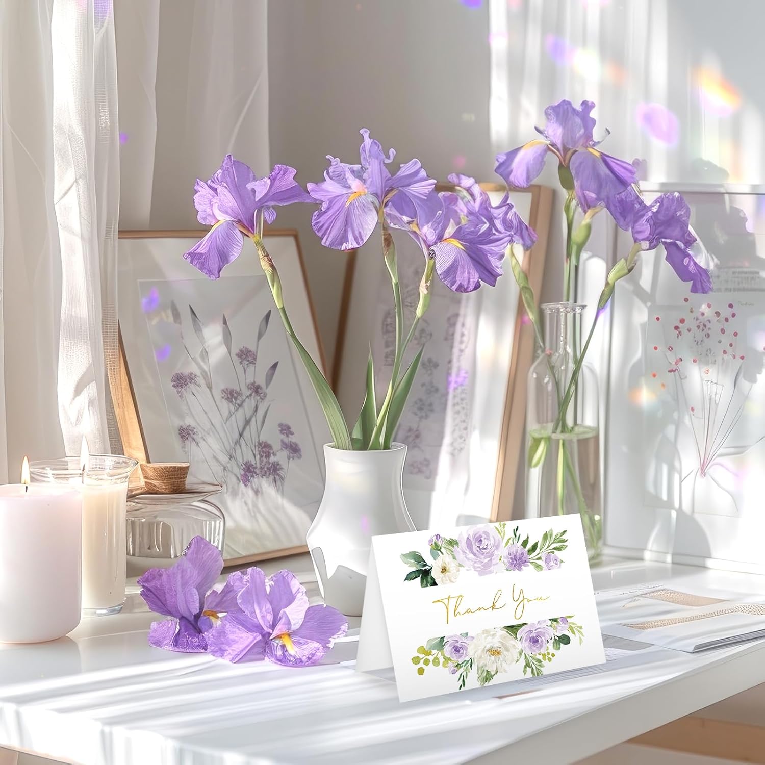 Whaline 24 Pack Floral Thank You Cards Bulk Watercolor Purple Flower Foil Gold Thank You Note Cards with Envelope Sticker for Wedding Bridal Shower Birthday - Image 6