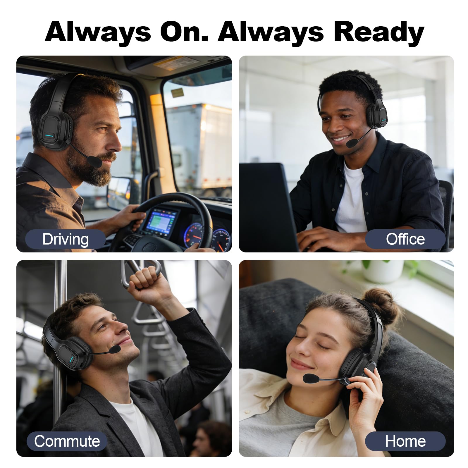 Auricolare Bluetooth per camionisti: cuffie wireless con microfono per telefoni, Skype, Call Center, ufficio (nero, chiavetta USB inclusa)