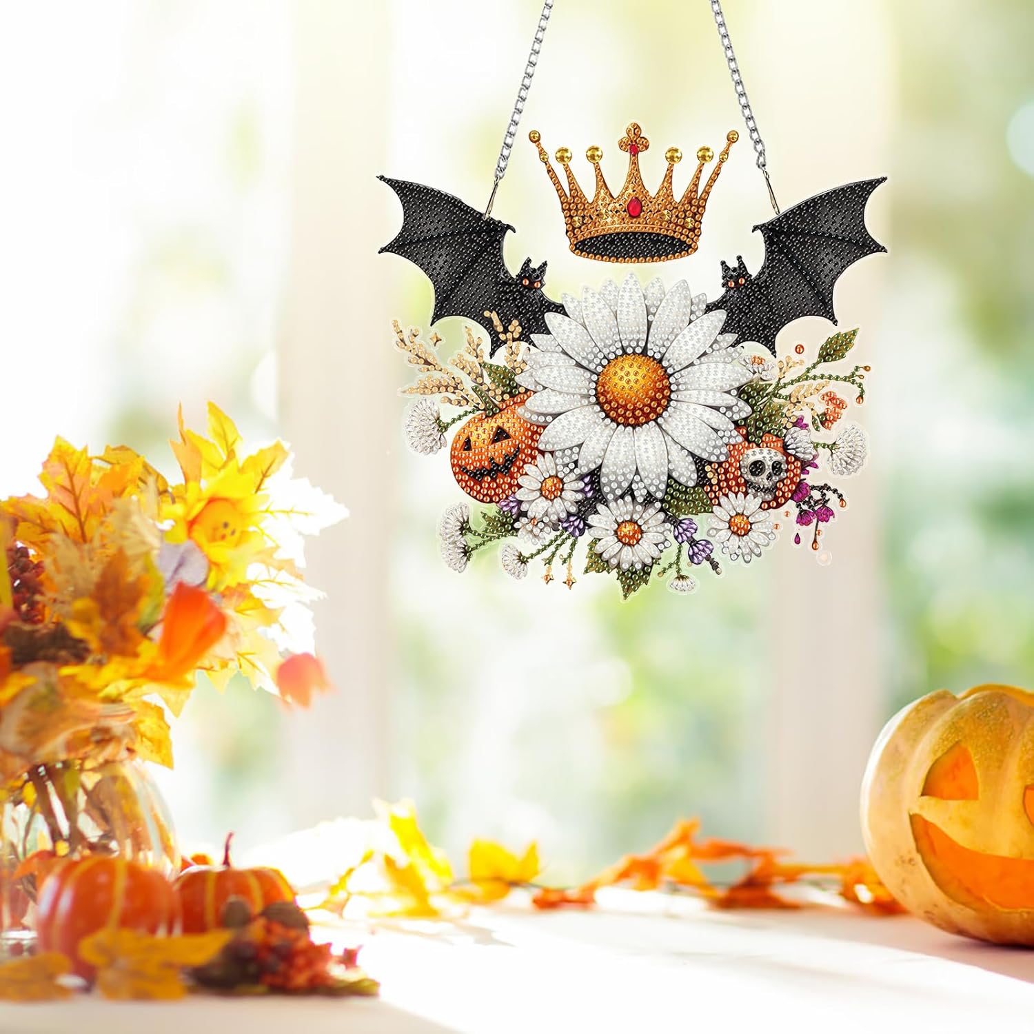 ARTopet 2Pcs DIY Diamond Pendant Ornament Autumn Halloween Irregular Shape Diamond Art Painting Hanging Single Sided Dill Ornament for Home Garden Wall Door Decor-01