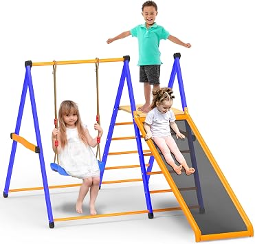 SPIDERCAMP Indoor Playground Toddler Jungle Gym 4-in-1 Indoor Jungle Gym for Kids,Indoor Climber Playset with Swing Indoor Slide,Sturdy Metal Kids Indoor Playset S