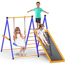 Indoor Playground Toddler Jungle Gym 4-in-1 Indoor Jungle Gym for Kids,Indoor Climber Playset with Swing Indoor Slide,Sturdy Metal Kids Indoor Playset S