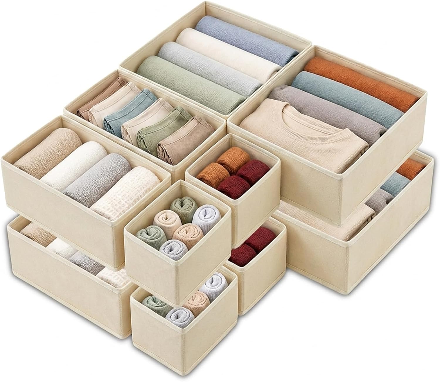 Drawer Organizer Clothes Storage - 12 Pack Dresser Organizer for Bedroom, Foldable Closet Drawer Organizer Bins for Bedroom Organization, Fabric Storage Dividers for Socks, Underwears, Bras
