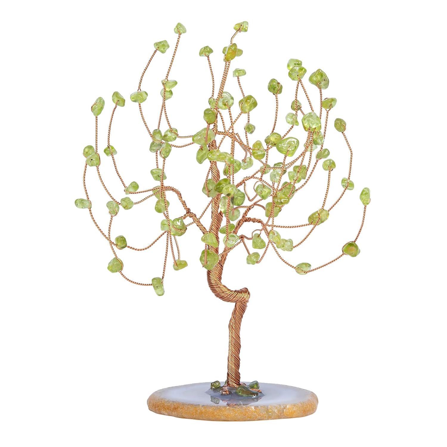 Peridot Crystal Tree with Agate Slices Base for Wealth | 5.7-6.7 IN High, Weeping Willow Tree Decor, Natural Peridot Stone, Feng Shui Money Tree Decoration - Image 6