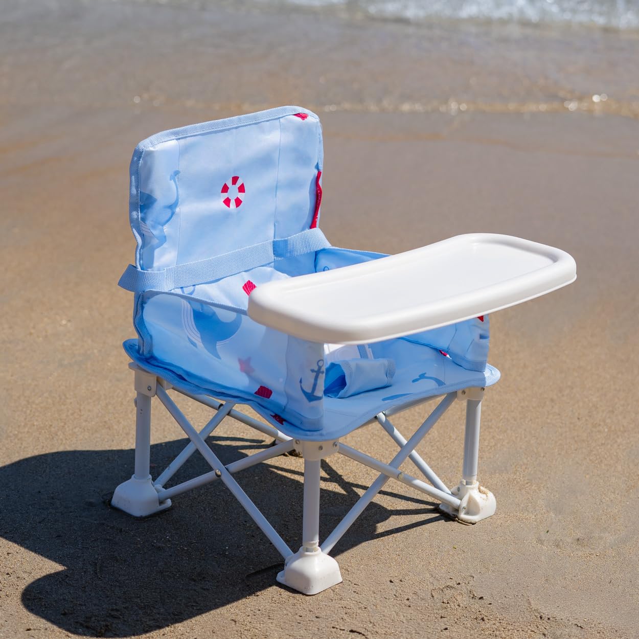 Flamingueo Chaise de Plage Légère - Pliable - pour Bébés - 6-36 Mois - Tissu Polyester et Acier - Imperméable - Sac de Transport Inclus - Bleu