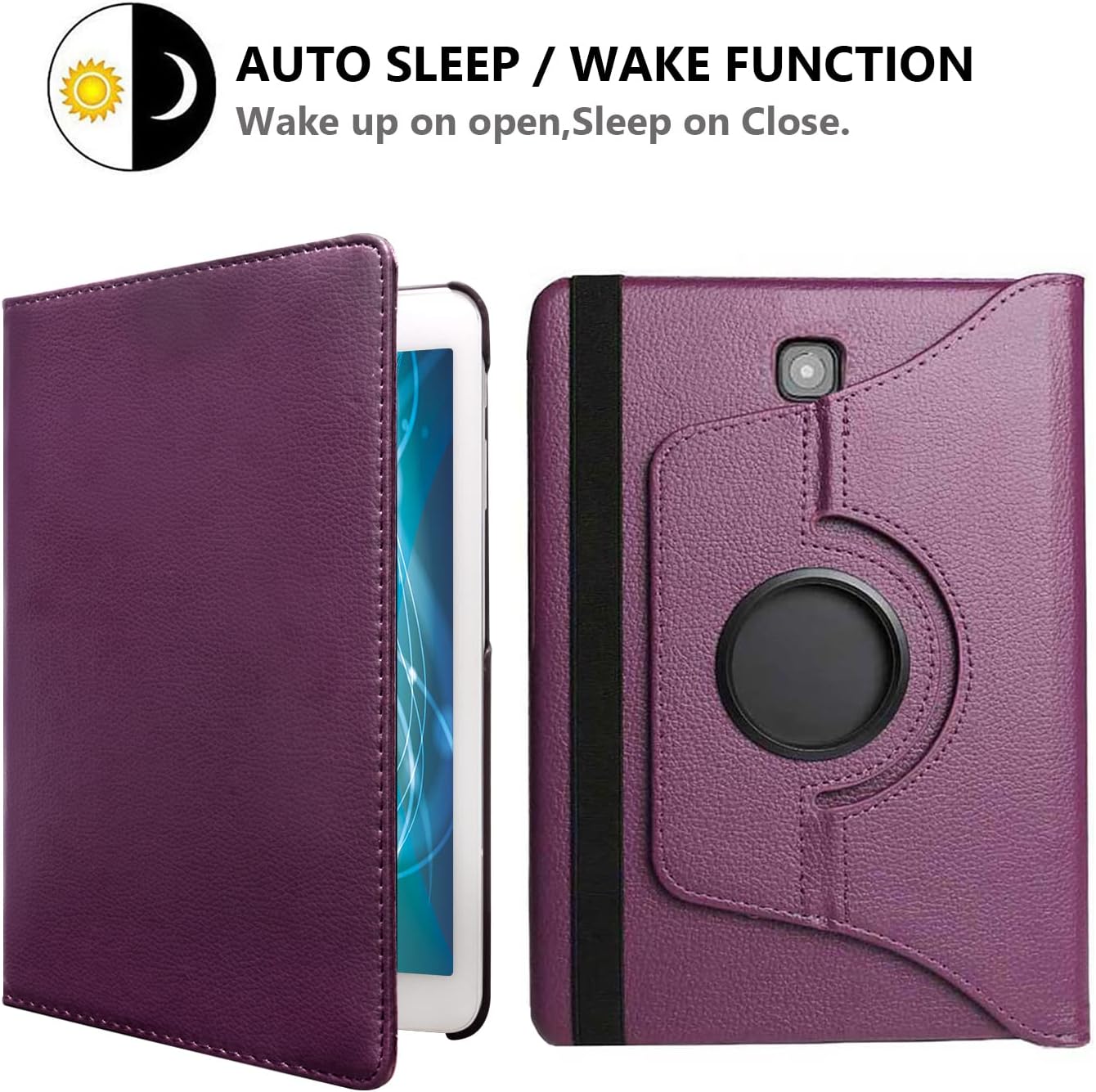 Case for Samsung Galaxy Tab S2 8.0 inch 2015 (SM-T710 T715 T713 T719),360 Degree Rotating Stand Case Smart Protective Cover,with Stylus Pen,Screen Film (Purple) image 3