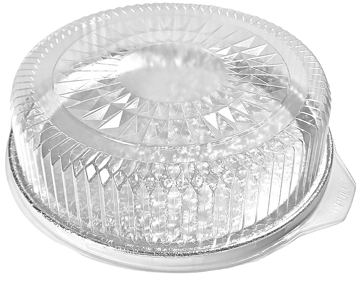Handi-Foil 16" Round Flat Aluminum Foil Catering Tray w/Clear Dome Lid -Disposable Platters (Pack of 50 Sets)