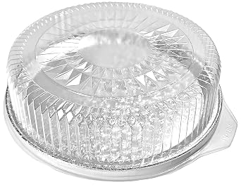 12" Round Flat Aluminum Foil Catering Tray w/Dome Lid - Disposable Cater Serving Pan Pack of 10 Sets