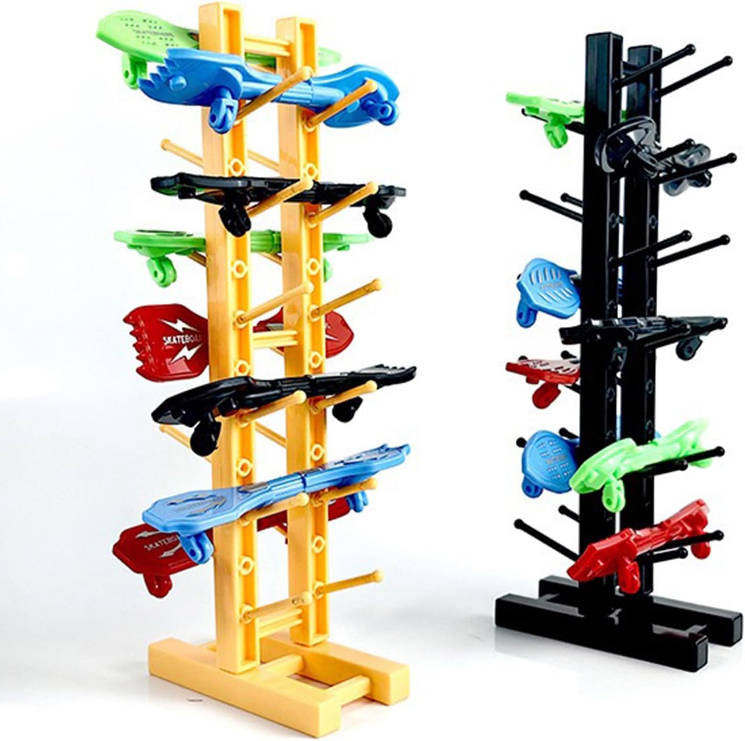 Hobby Fans Mini Finger Skateboard Display Rack 12 Slots Fingerboard Organizer Stand Storage Holder for Mini Finger Toys Soccer Bicycle Skateboard (Black & Yellow)