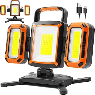3-in-1 Modular Rechargeable Work Light, 50W 5000LM Portable LED Work Lights with Detachable Dual Side Lights, 9 Modes, 360° Rotation, Magnetic Base & Hooks for Workshop Jobsite Repair Camping
